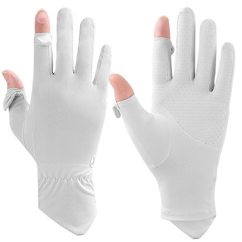 Ice Silk Gloves Women Summer UV Protection Breathable Non Slip Thin Long Thumb Flip Gloves for Driving
