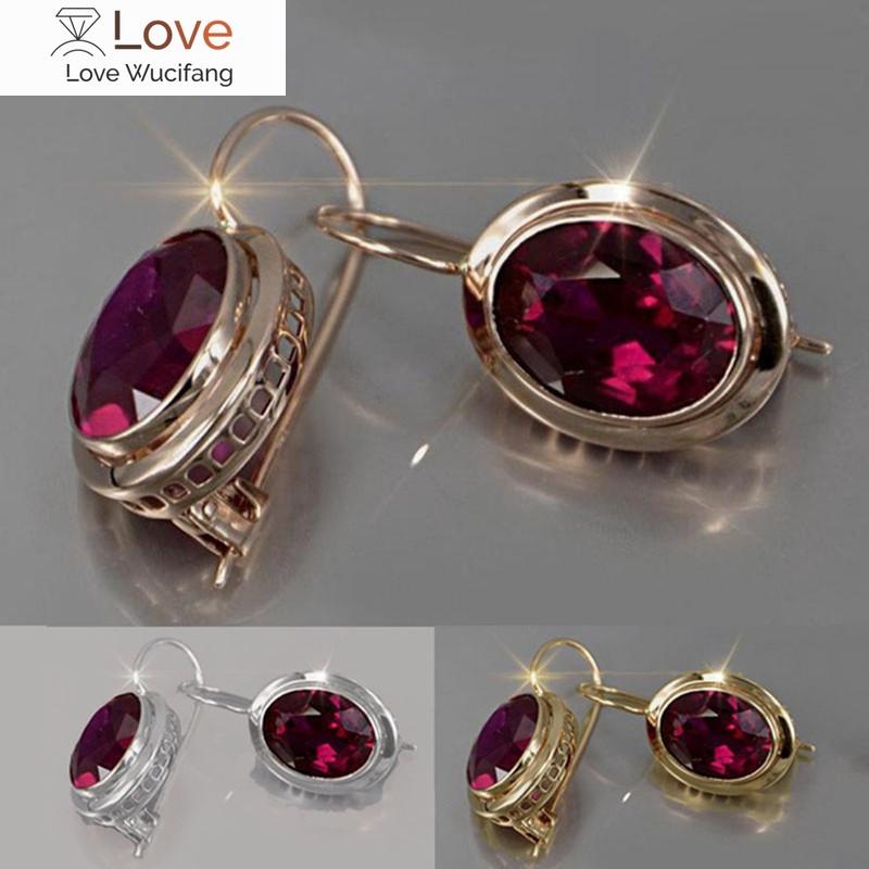 

Модные женские серьги с красным цирконием, серьги-клипсы цвета розового золота и серебра для женщин, милые свадебные серьги с кристаллами овальной формы