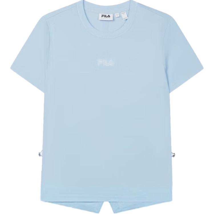 FILA Emerald Solid Color Letter Logo Outdoor Casual Sports Crew Neck Pullover Short Sleeve T-Shirt Women T-Shirt Sea-Blue F11W434103F-LB S
