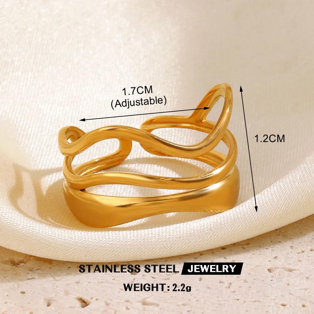 1Pc Stainless Steel Gold Color Rings For Women Waterproof Geometric Open Finger Ring Girls Fashion Daily Jewelry Accessories