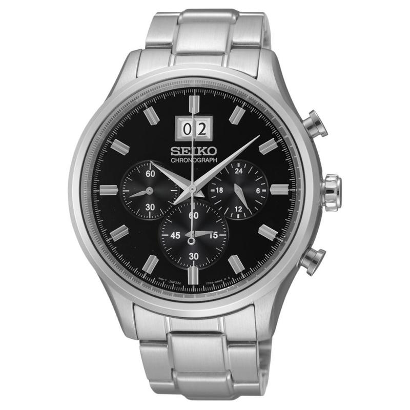SEIKO 100 meters waterproof Quartz 46mm men s watch black dial SPC083P1 чёрный