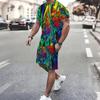 Men Black Gold Ethnic Peacock Border Print Short Sleeve Tee And Matching Shorts Two Piece Outfit