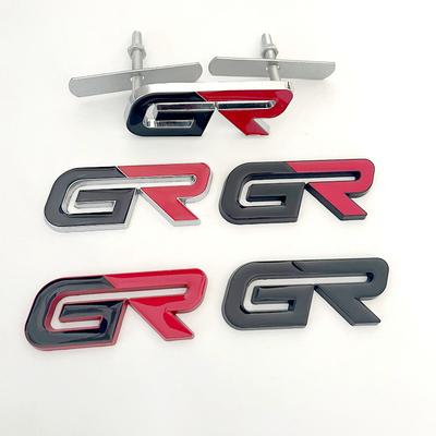 3D Metall Schwarz Rot Logo GR Emblem Buchstaben Auto Frontgrill Abzeichen Für Hilux CHR Corolla Yaris GR Aufkleber Zubehör