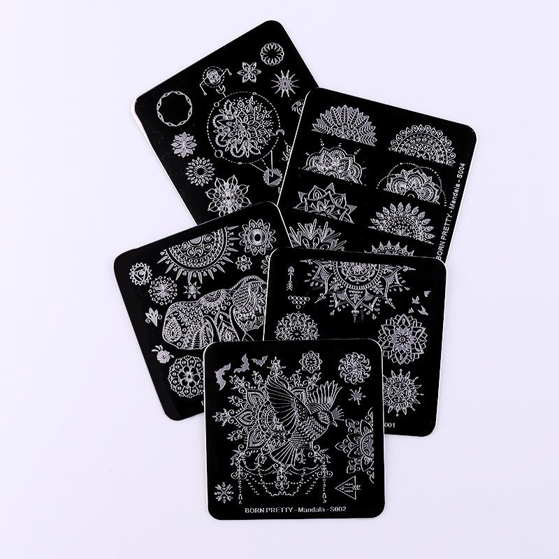 1 Pc BORN PRETTY Mandala Series Square Nail Stamping Template Floral Butterfly Elephant Pattern
