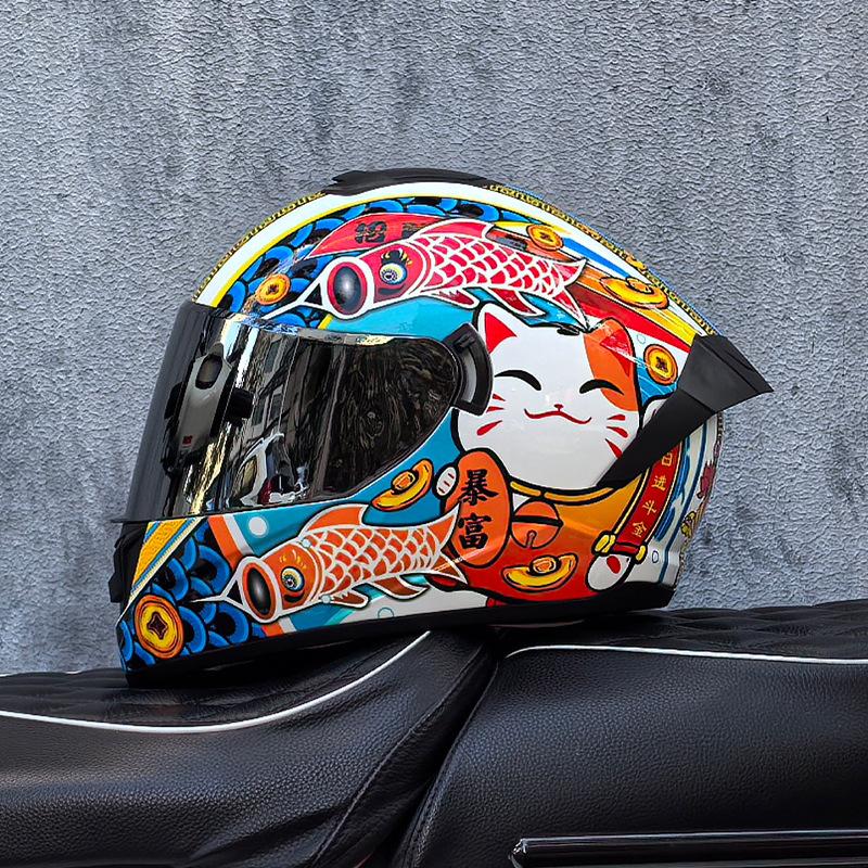 Imitation Street Car Helmet Men's Motorcycle 3C Electric Vehicle Full Helmet Autumn and Winter Knight Double Mirror Riding