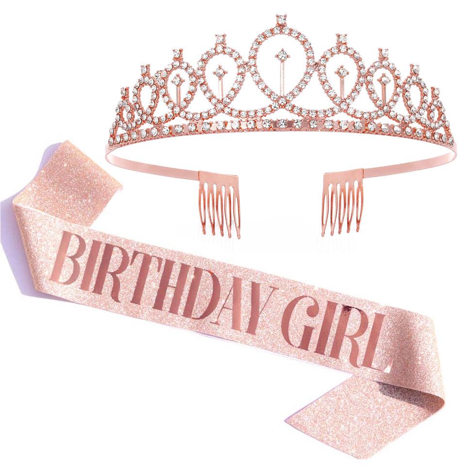Set de Corona Brillante con Correa para el Hombro y Diadema para Niñas Cumpleañeras