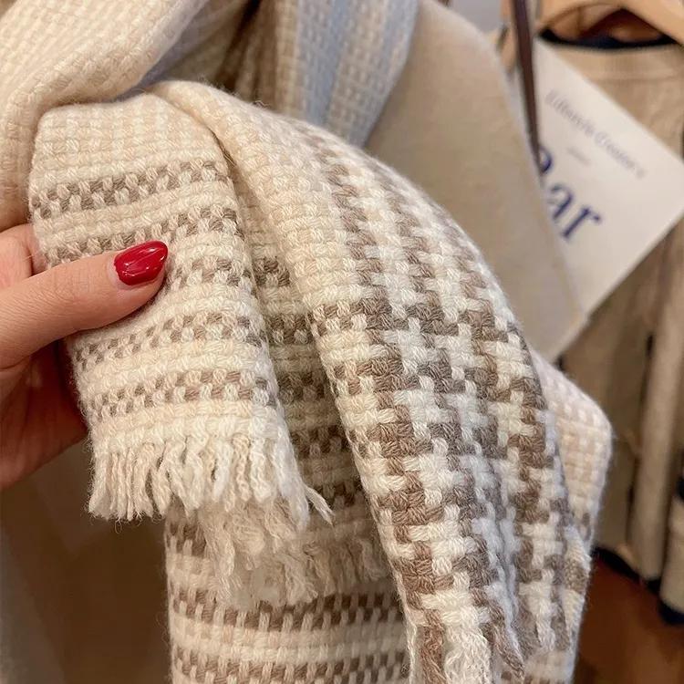 Women Wool Scarf  Lamb Wool Knitting Long Thickened Warm Fleece Dual-use Scarf