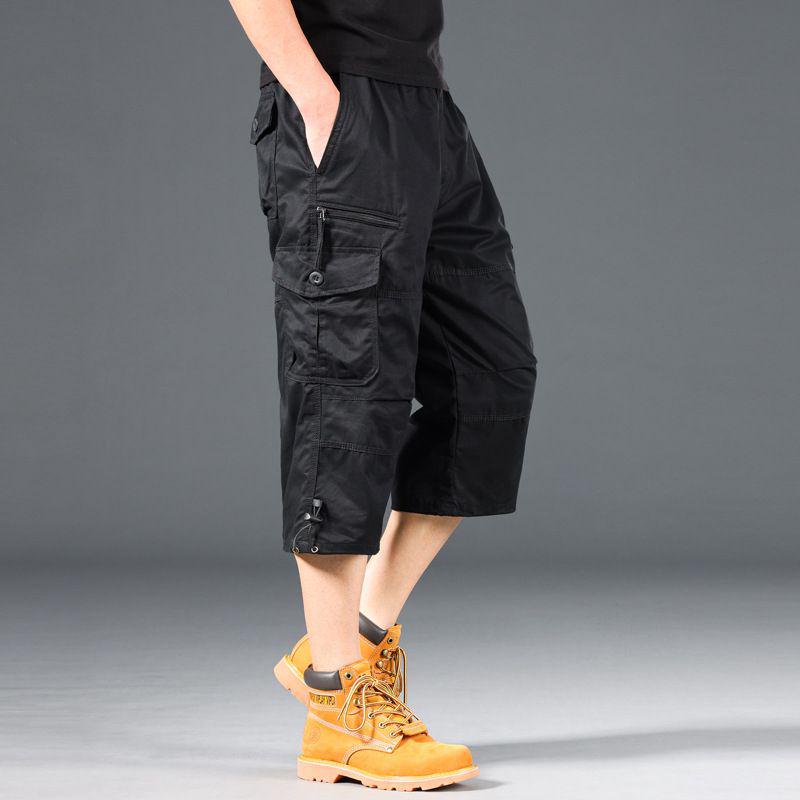 Men's Plus Size Summer Cargo Shorts - Pure Cotton, Multi-Pocket, Casual Sport Capri.