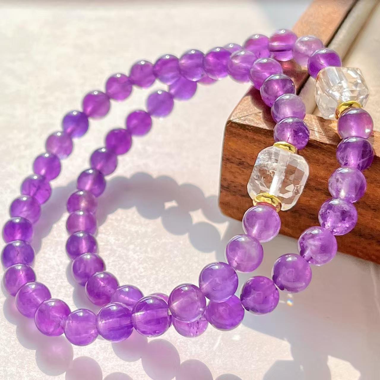 6Mm Retro Design Natural Amethyst White Crystal Bracelet Commuter Bracelet