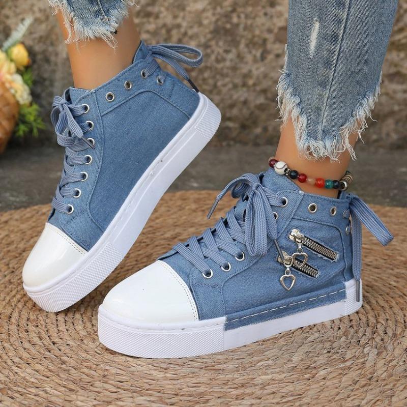 Spring/Autumn Casual Shoes Trainers Walking Skateboard Lace-up Femmes Women Retro Fashion Sneakers Denim High Gang Canvas Shoes