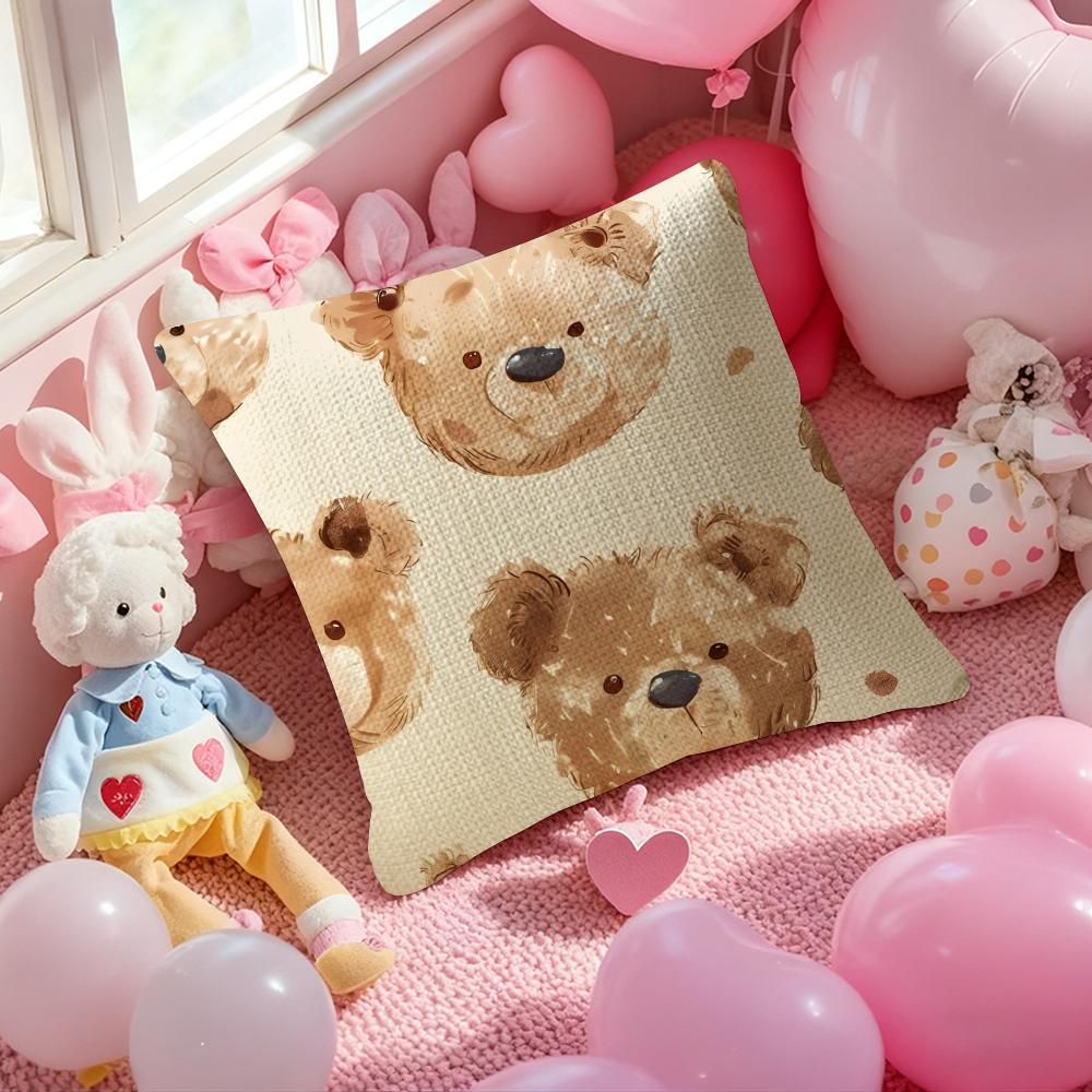 Childish-Hearted Friends Teddy Bear-B Pillow Case Anti-Dustmite Pillowcase Invisible Zipper Silky Short Plush Sofa Cushion Cover