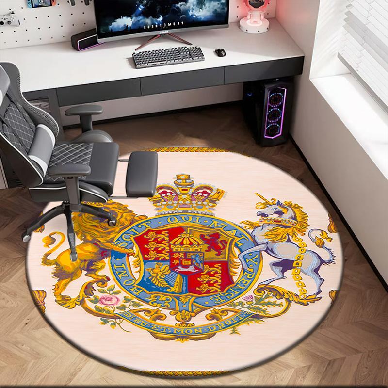1pc Medieval royal coat of arms and iris Round carpet Painted Printed circular carpet, home door mat, outdoor travel protection carpet