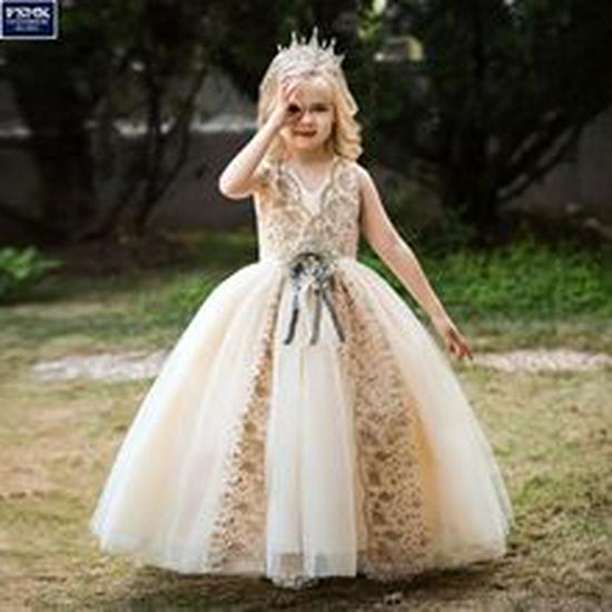 Mädchen Kurzarm Mesh Prinzessinenkleid für Abend, Geburtstage oder Klavieraufführungen