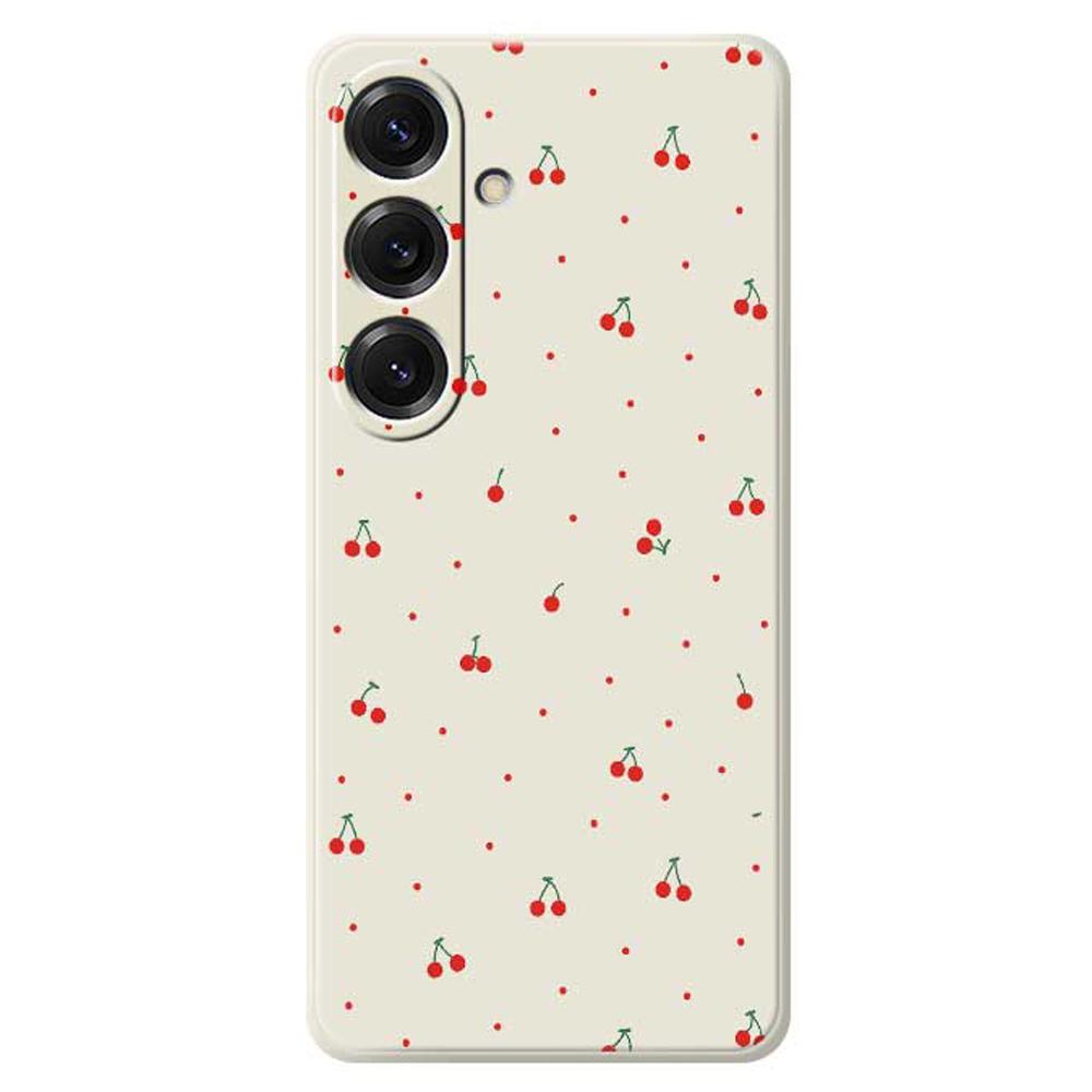 For Samsung Galaxy S25 Case Red Cherry Pattern Printing Straight Edge TPU Phone Back Cover