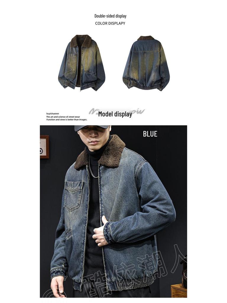 Men's 2025 Winter Lambswool Collar Denim Jacket - Thick, Warm, Cotton-Padded, Plus Size