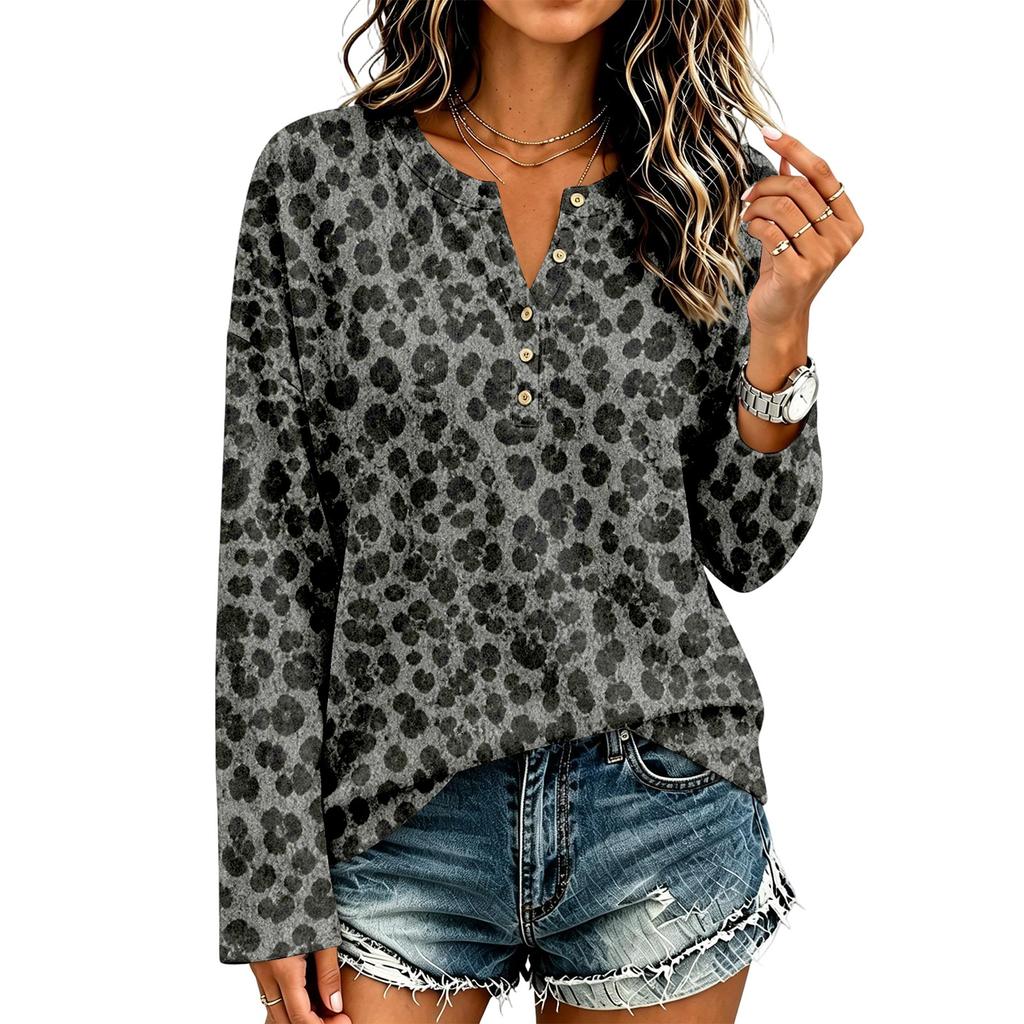Women's Casual Knit Leopard Print Long Sleeve T-Shirt