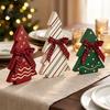 Vintage Country Style Home Accents 3Pcs Wooden Christmas Tree Ornaments with Plaid and Hemp Rope Bow, Rustic Farmhouse Small Figurines Polka Dot Xmas