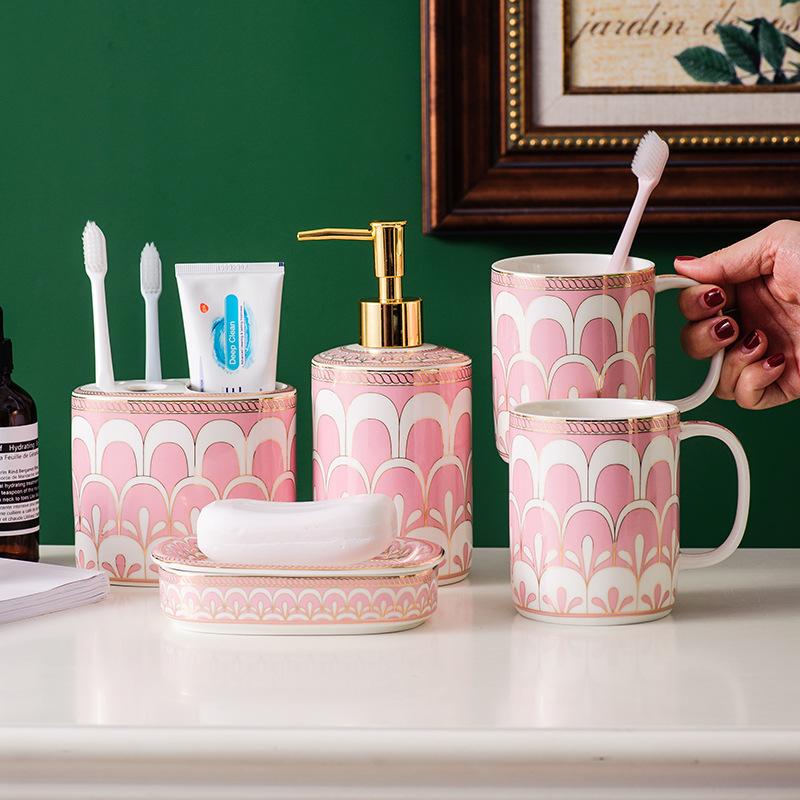 Ensemble de cinq pièces pour lavabo de salle de bain en céramique tasse à bain de bouche en céramique articles de salle de bain accessoires de salle de bain distributeur de savon distributeur de gobelets