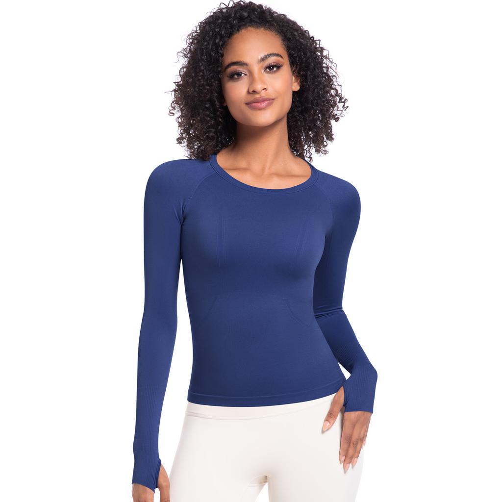 Auroth Trička na jógu s dlouhým rukávem a otvorem pro palec Dámský sportovní top do posilovny Jednobarevné Běžecké Slim Strečové Fitness trička