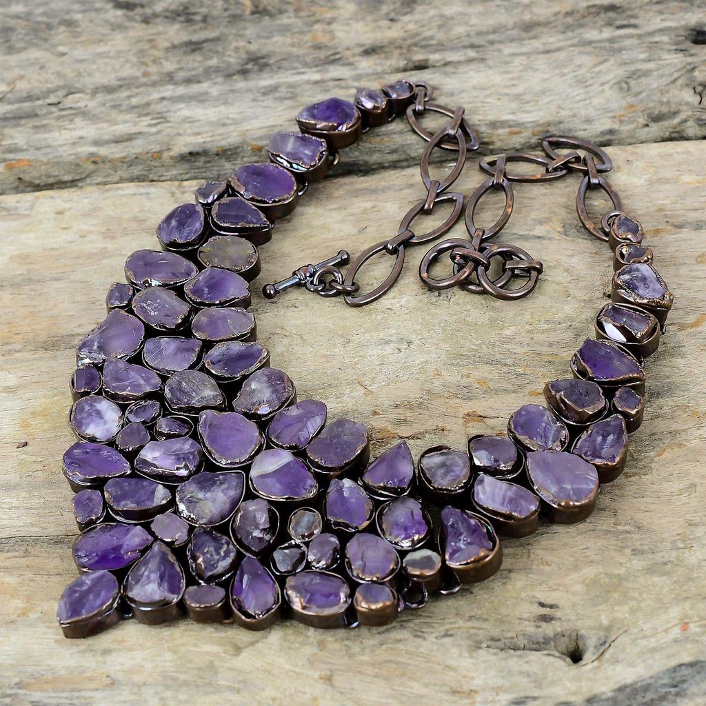 Collar de Amatista Africana en Bruto Collar de Cobre Electroformado Collar de Cadena Ajustable Joyería de Cobre Hecha a Mano Collar de Piedra Preciosa Para Regalo