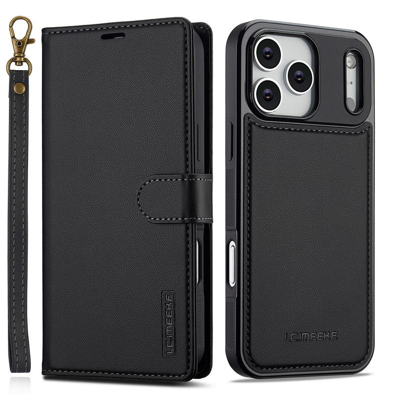

Магнитный чехол-книжка для iPhone 17 Pro Max iPhone 16 15 14 13 Pro Max 12 11 Air Роскошная искусственная кожа Слоты для карт Держатель телефона Чехол For iPhone 17 чёрный