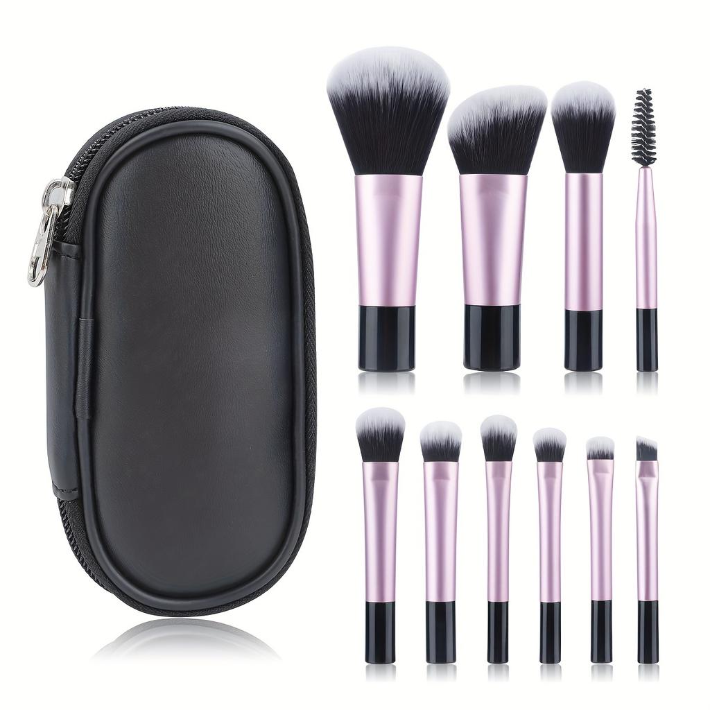 10Pcs Mini Makeup Brush Set with Storage Bag, Portable Travel Goods, Loose Powder Brush, Eyeshadow Brush, Concealer Brush Professional Makeup Brush