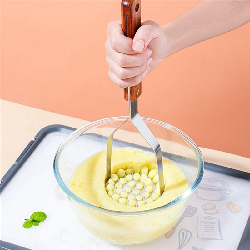 AEE2-2 PCS Potato Mashers Vintage Kitchen Utensil Stainless Round Potato Masher Wooden Handle Masher Ricer Tool