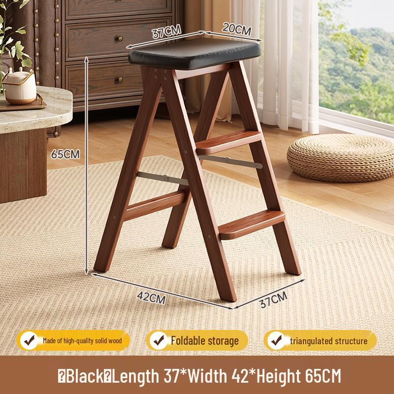 Solid Wood Folding Step Stool Chair - Multifunctional 3-Step Ladder for Kitchen and Household Use