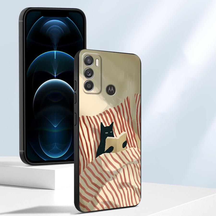 Cartoon Grid Cat Case for Motorola Moto G60s G51 G73 G52 G71 Edge 20 Pro 30 Lite G32 G50 G53 G30 G22 Edge40 Phone Cover