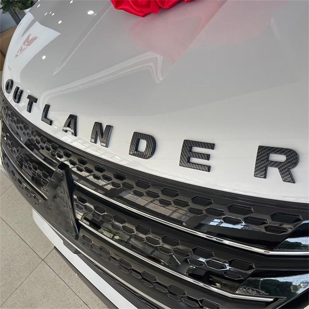 For Mitsubishi Outlander 2013-2021 2022 2023 2024 Car Front Hood 3D Sticker Auto Logo Letter Patch ABS Carbon Fiber with 3M Tape LK2