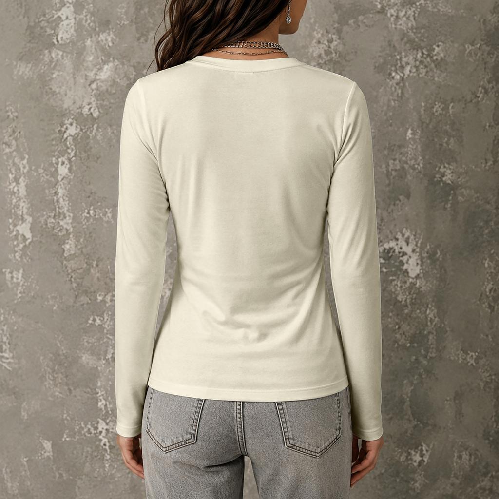 Women's Casual Long Sleeve Cross V-Neck Pleated T-Shirt for Fall
