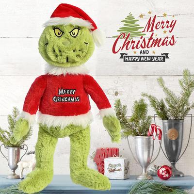 Christmas Green Hair Monsters Plush Toy with Red Christmas Hat