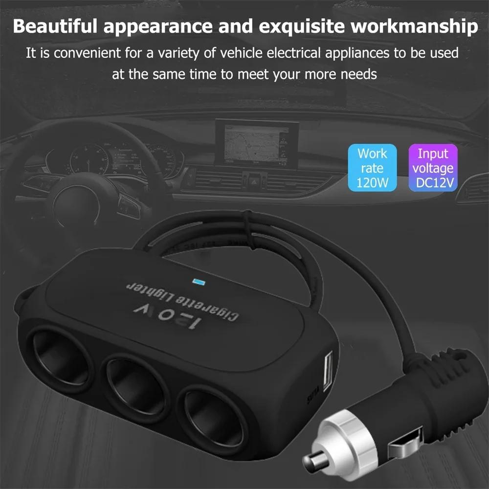 3 In 1 Dual USB Car Cigarette Lighter Splitter Fast Charging Car Phone Charger 12V 24V Auto Charger Adapter for Car DVR Dashcam