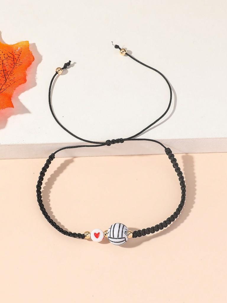 1pc Simple Sports Team Member Style Football/Volleyball Beaded Bracelet With Adjustable Weave Strap