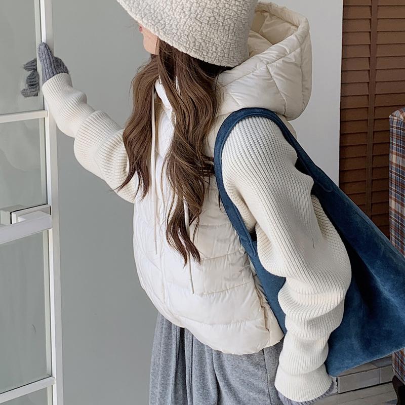 Fashion Female Short Coat Winter Jackets Hooded Knitted Sleeves Loose Thick Warm Women Parkas