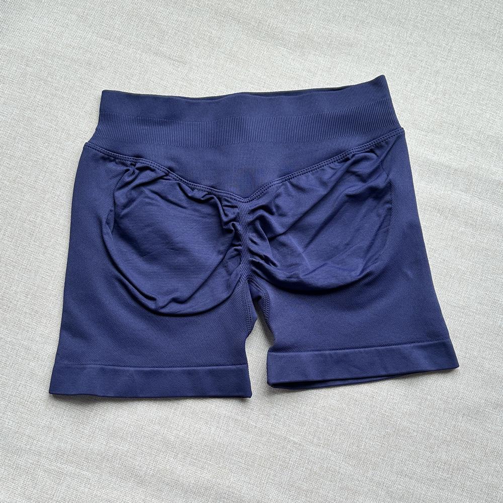 Pantalones Cortos de Yoga DF: 50 Colores, Cintura Original Fruncida de Tres Secciones, Levanta Glúteos, Tiro Bajo, Pantalones de Fitness sin Costuras de Tres Puntos