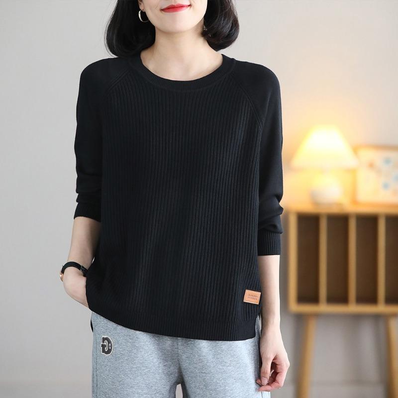 Artistic Round Neck Pullover Sweater for Women's Autumn Winter Knitted Top Loose Base Sweaters Simple