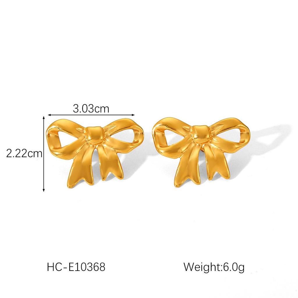 Versatile Titanium Steel 18K Gold Bow Earrings: Women's High-End European/American Style