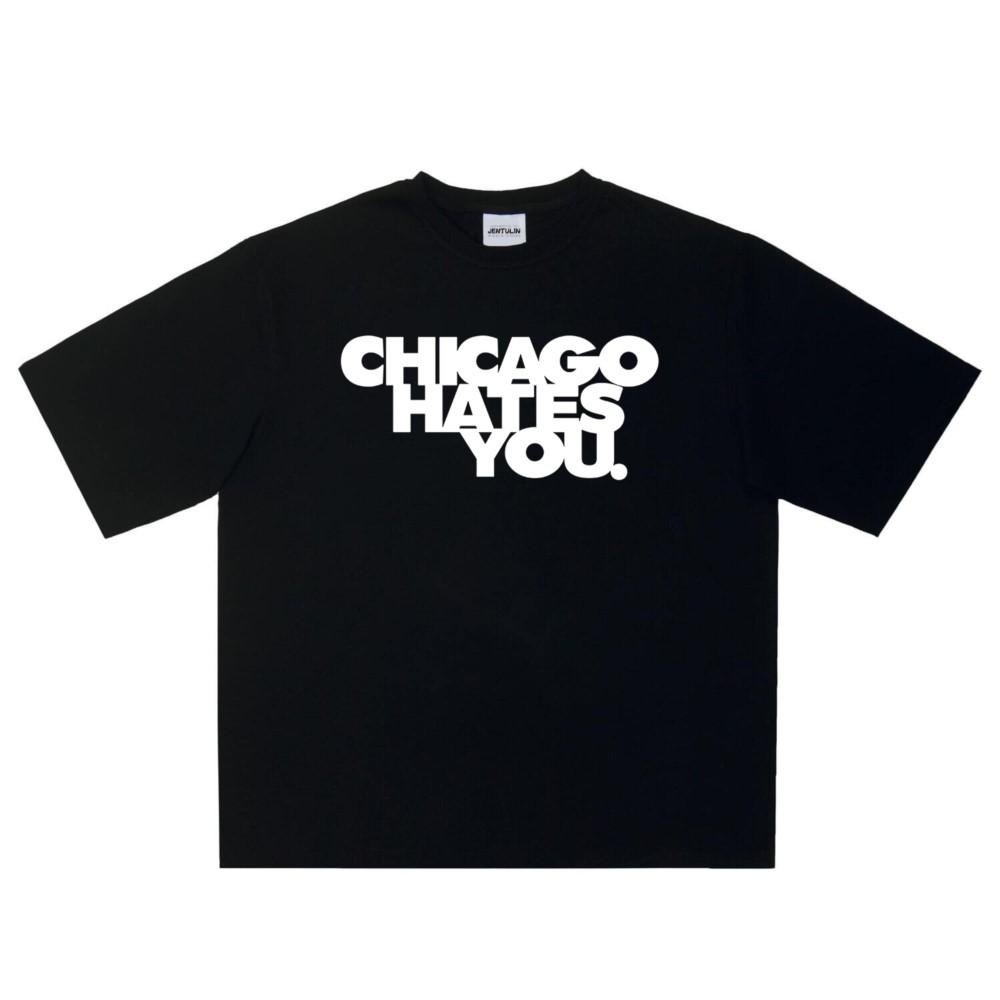

Chicago Hates You Hip Hop Harajuku Letter Print Tshirt Men Streetwear Punk Short Sleeve Cotton Top Tee Vintage Goth Y2K Clothing 4XL