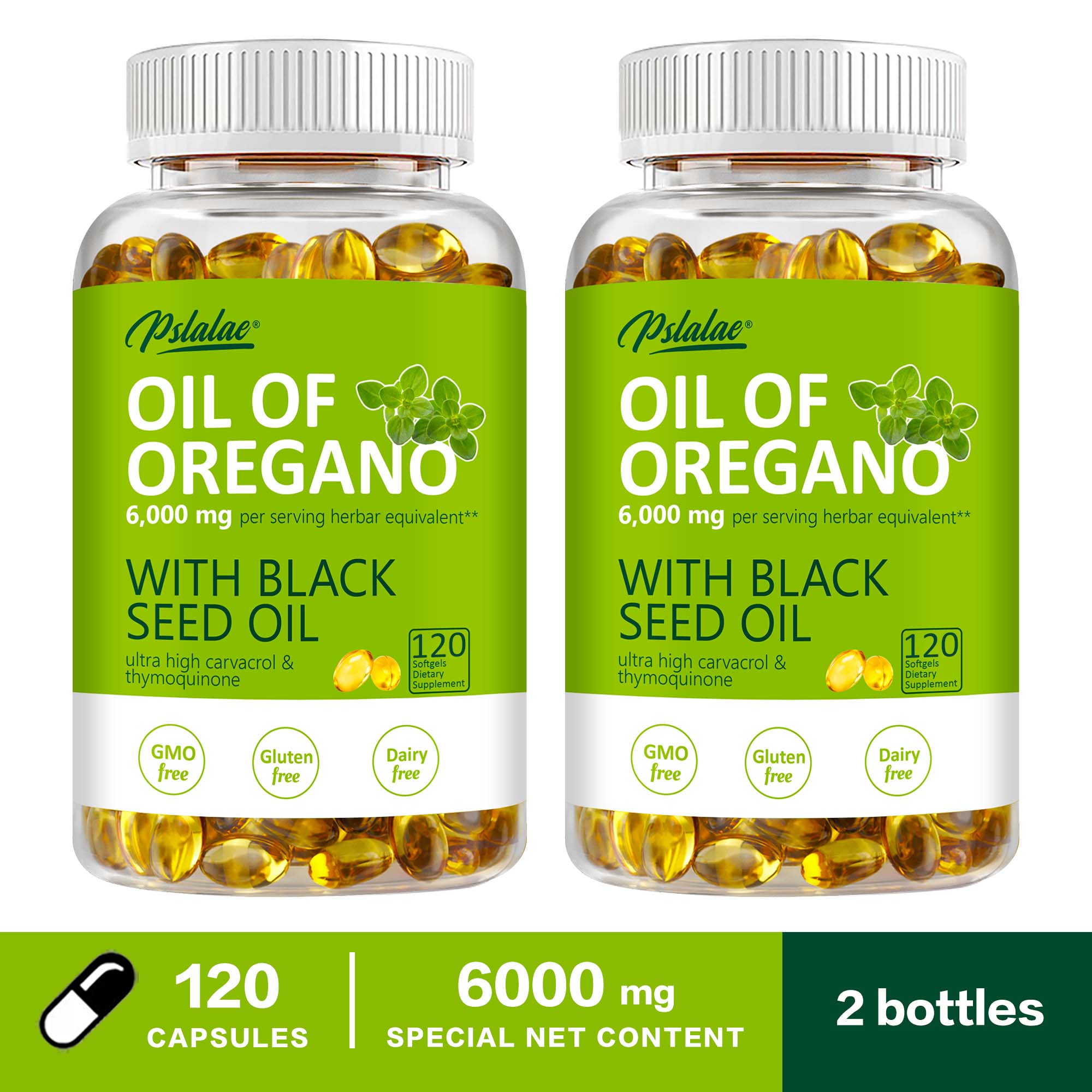 Cápsulas de aceite de orégano de alta concentración, 6000 mg, antioxidante natural, protege el sistema inmunológico y la digestión, apto para adultos. 120*2