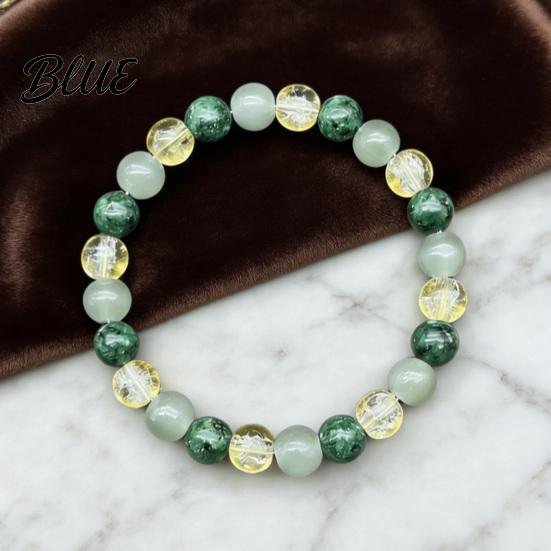 Adjustable Jewelry for Men Women 8mm Faux Crystal Beaded Bracelet Natural Stone Round Beads Healing Unique Textured Wrist Ornaments Green Gemstones