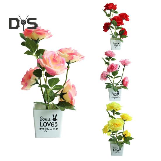 DYS Home Decor Artificial Plant Pot Rose Desktop Decor Faux Silk Flower Indoor Outdoor Imitation Flower Pot
