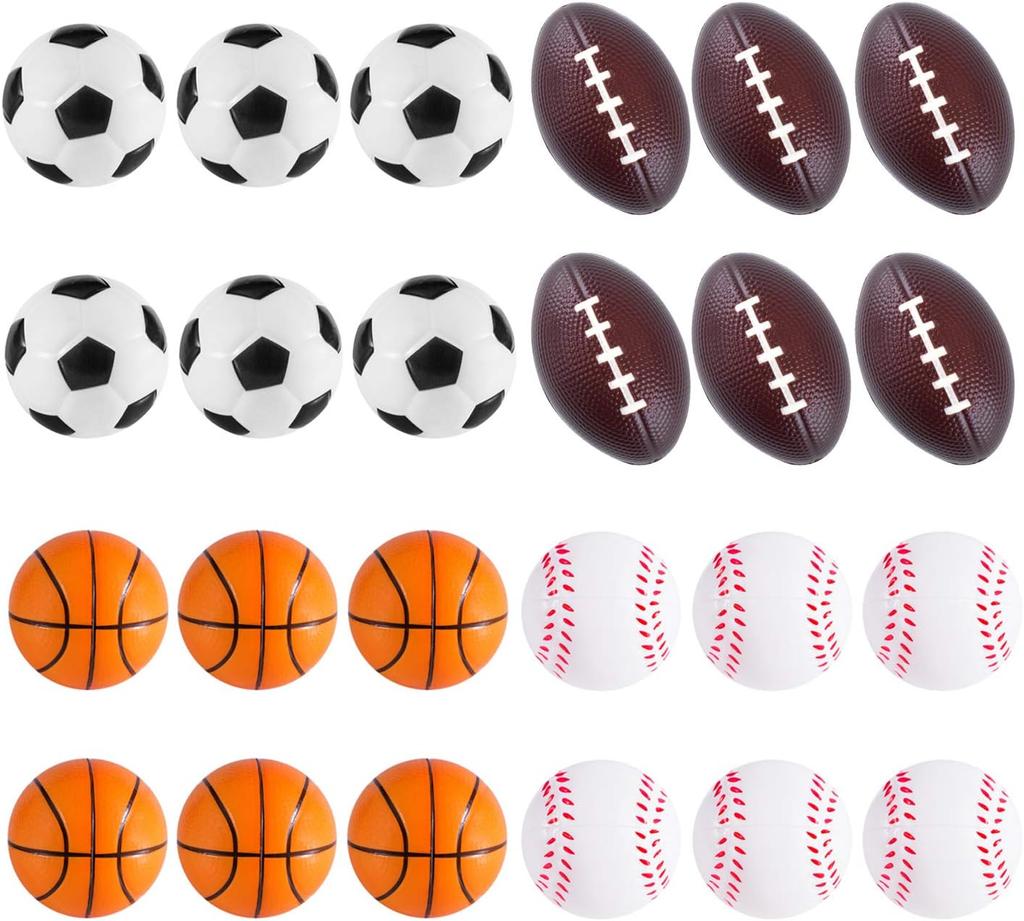 4Pcs Squeeze Ball Toys Sports Theme Kids Birthday Party Favors Goodie Pinata Filler Anti Stress Soccer Basketball Rugby Gifts