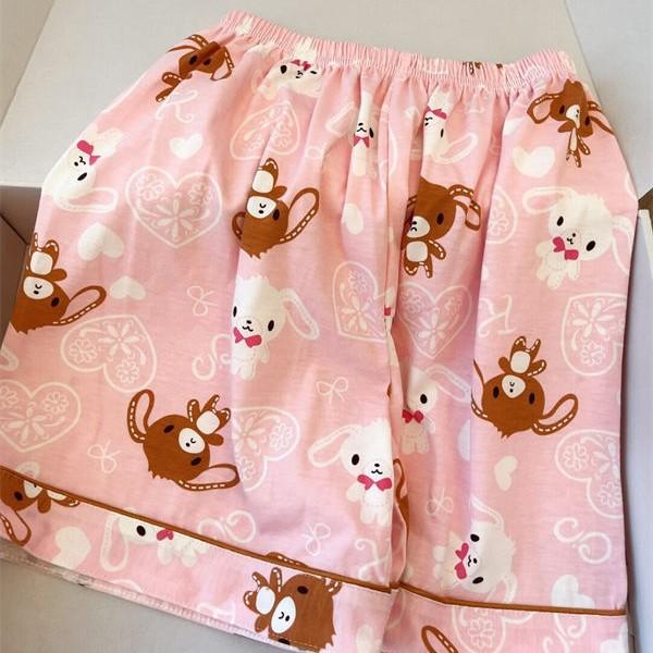 Summer pink full print dessert rabbit pajamas women's summer short-sleeved shorts cardigan set girl princess style loungewear