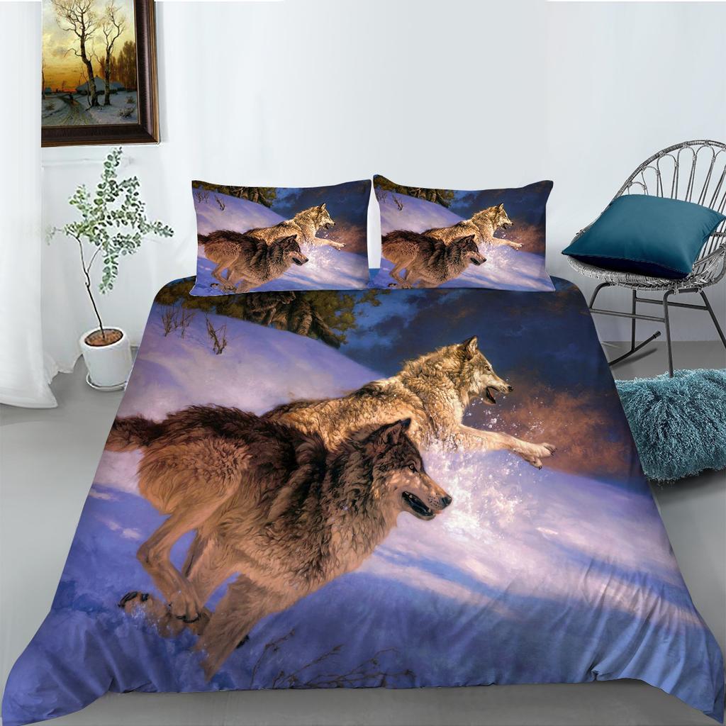 Fashion Wolf Series Polyester Quilt Cover Pillowcase Two Or Three Piece Set 3D Digital Printing
