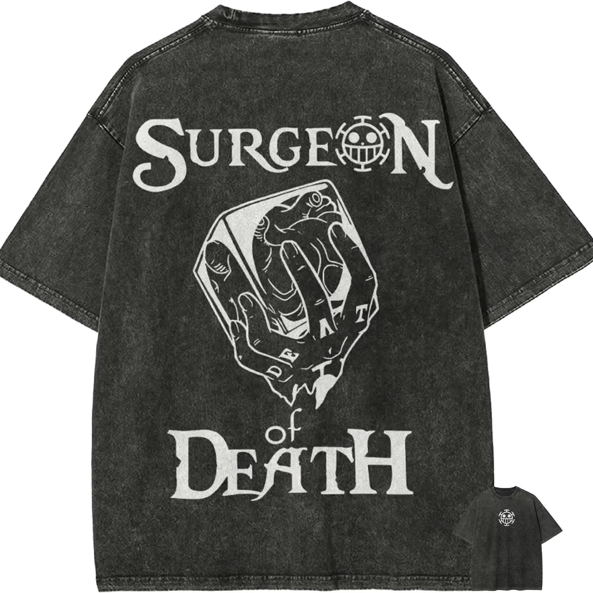 

Trafalgar Law Surgeon of Death T Shirt One Piece Heart Pirates Vintage Acid Wash Casual Retro Anime Graphic Tees S