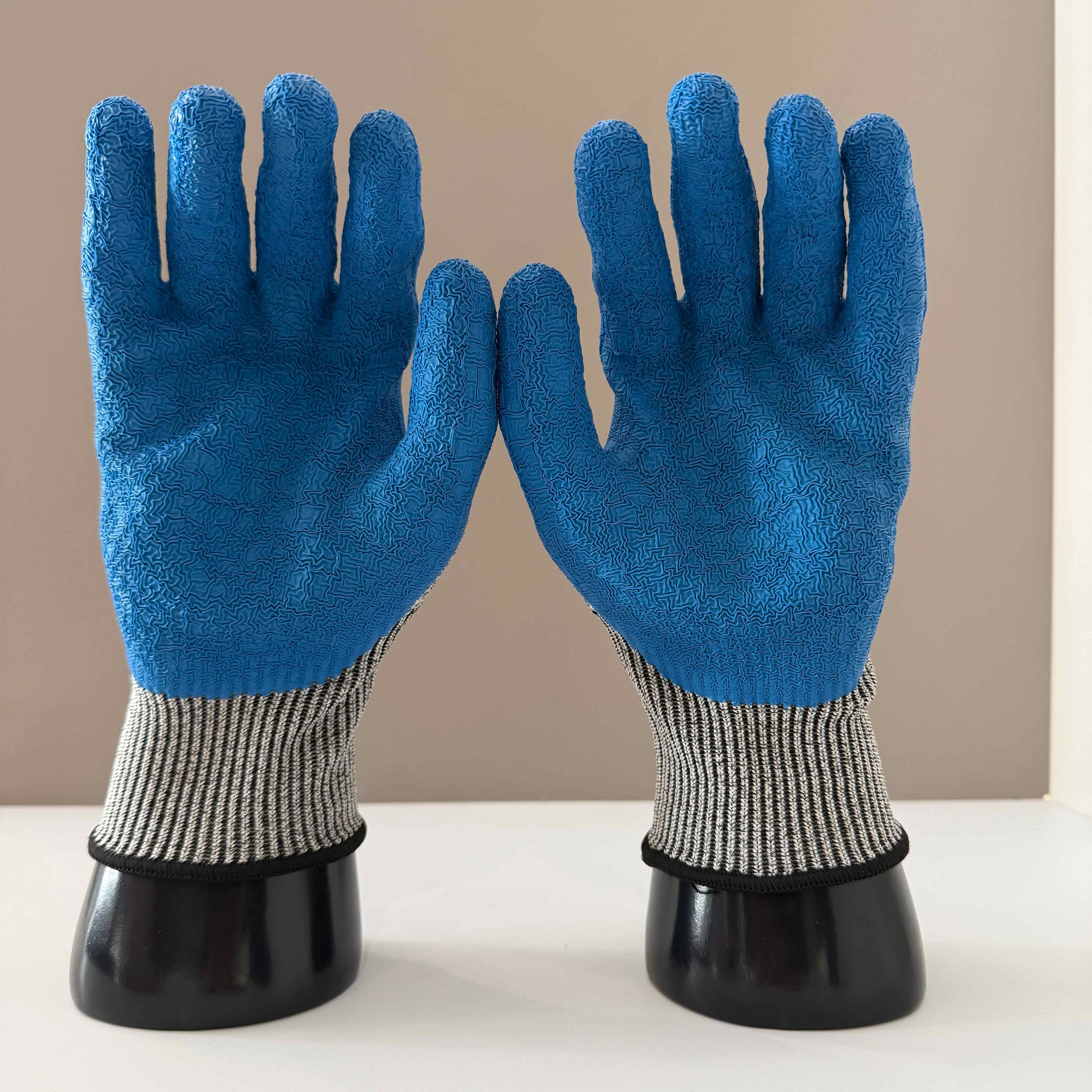 Custom Support Cut Level D Blue Latex Wrinkled Coated Working Gloves HPPE Steel Fiber Safety Gloves for Construction (Blue,Customized Size) синий