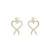 New trendy silver needle empty love earrings women's temperament versatile pearl peach heart stud earrings