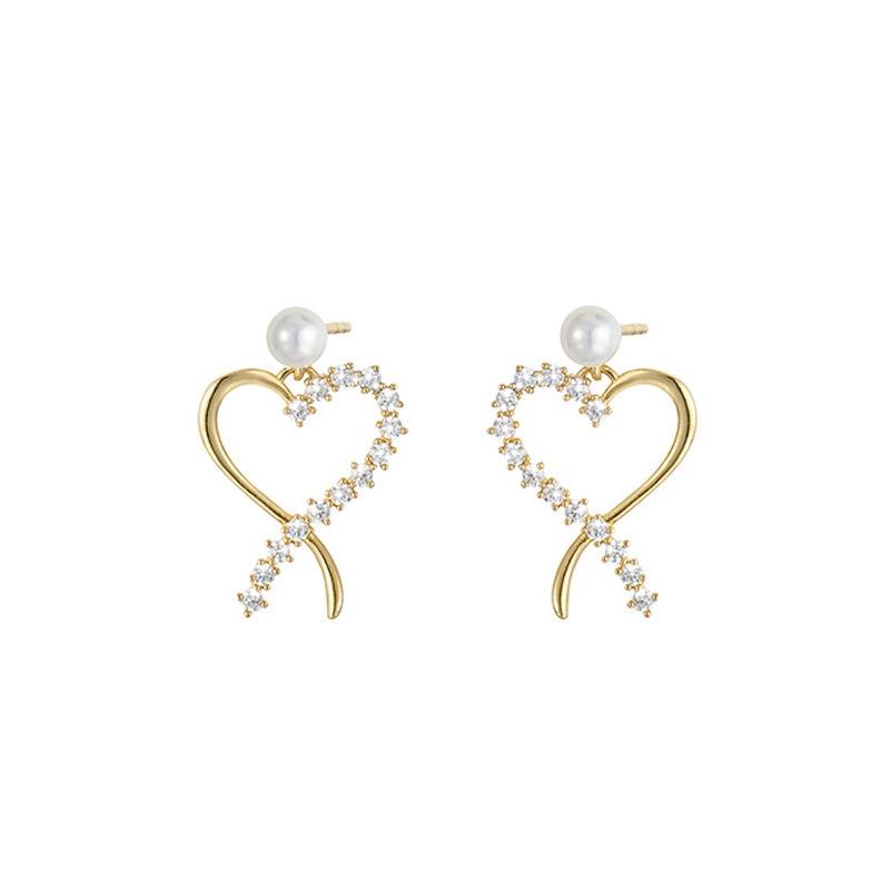 New trendy silver needle empty love earrings women's temperament versatile pearl peach heart stud earrings