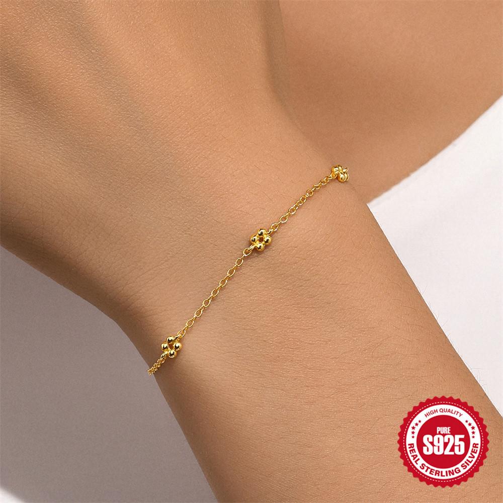 S925 Sterling Silver Small Daisy Sweet Flower Small Fresh Bracelet Temperament Style Jewelry Bracelet Women